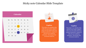 Calendar slide with sticky notes for important dates and reminders, featuring highlighted dates and captions.