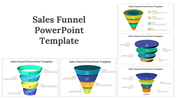 Collection of sales funnel slides featuring different funnel designs to illustrate stages of the sales process.