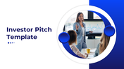 Investor pitch slide deck includes graphs, charts, team profiles, and strategies in a professional blue design layout.