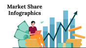 Visual slide deck for market share analysis with graphs, comparison charts, and icons depicting business growth.