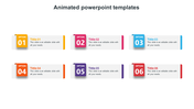 Six rectangular boxes in two rows, each labeled with a title and an option number with vibrant colors.