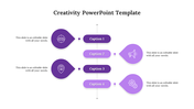 Creativity slide featuring four rounded purple caption boxes aligned horizontally, paired with tear drop icons.